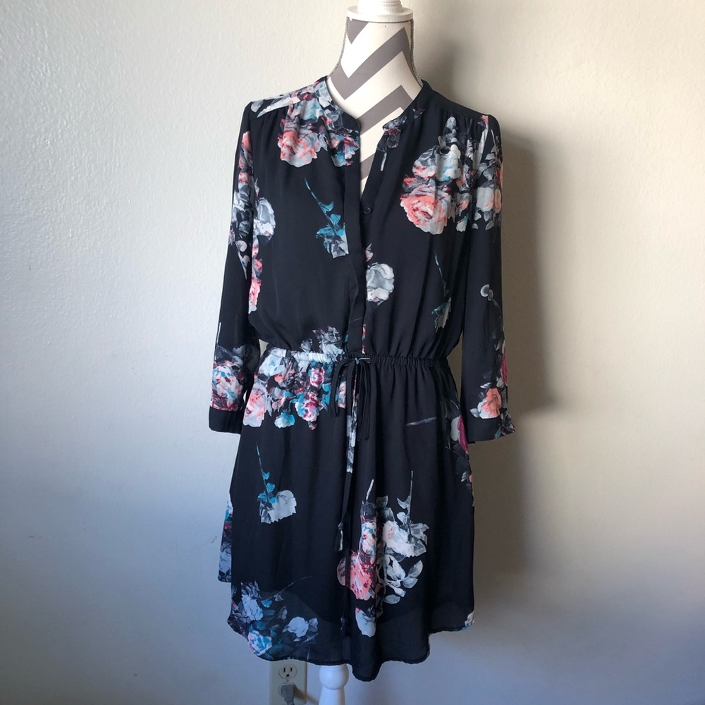 Floral Long Sleeve Navy Dress Size Medium